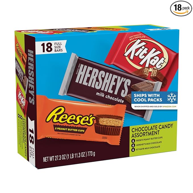 HERSHEY'S, KIT KAT and REESE'S Assorted Milk Chocolate Candy Variety Box, Halloween Candy, 27.3 oz (18 Count)