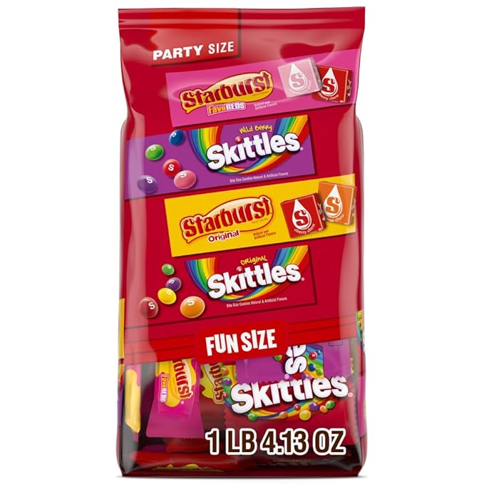 SKITTLES Original, SKITTLE Wild Berry & STARBURST Original and STARBURST FaveRed Fruity Halloween Chewy Candy Fun Size, 20.13 Oz Bulk Bag