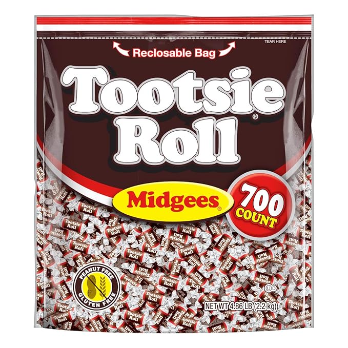 Tootsie Roll Midgees - Chewy Chocolate Gluten-Free Candy - Resealable Bag of Individually Wrapped Candies for Kids, Parties, Classroom - 700 Count (Pack of 1) (Packaging May Vary)